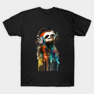 Sloth Painting With Headphones Listening to Music T-Shirt